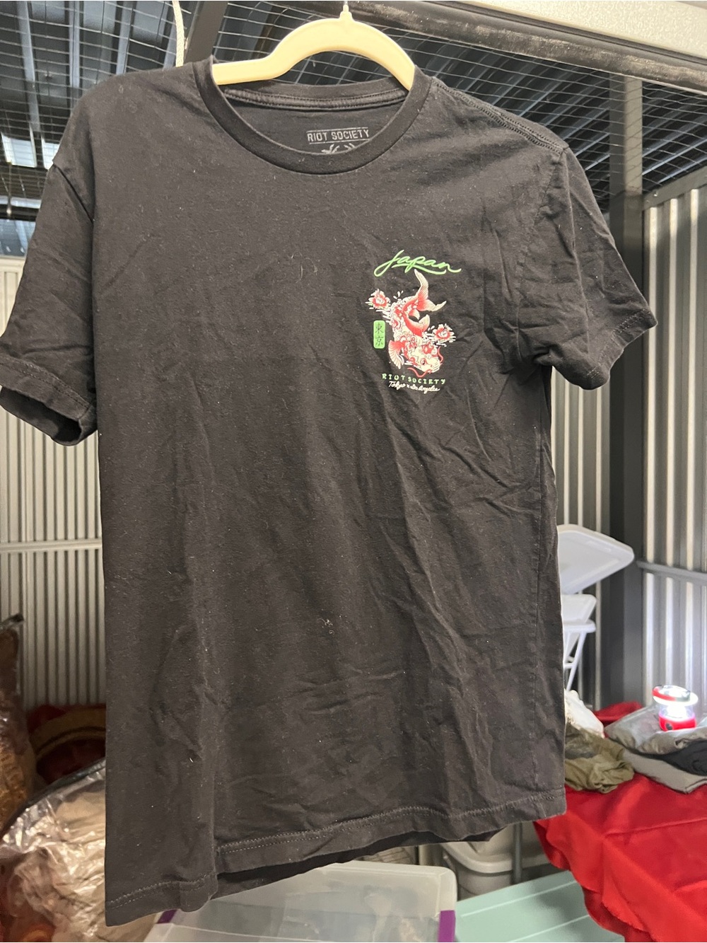 riot society Black Short-Sleeve Tee with Neon Green & Red Koi Graphic
